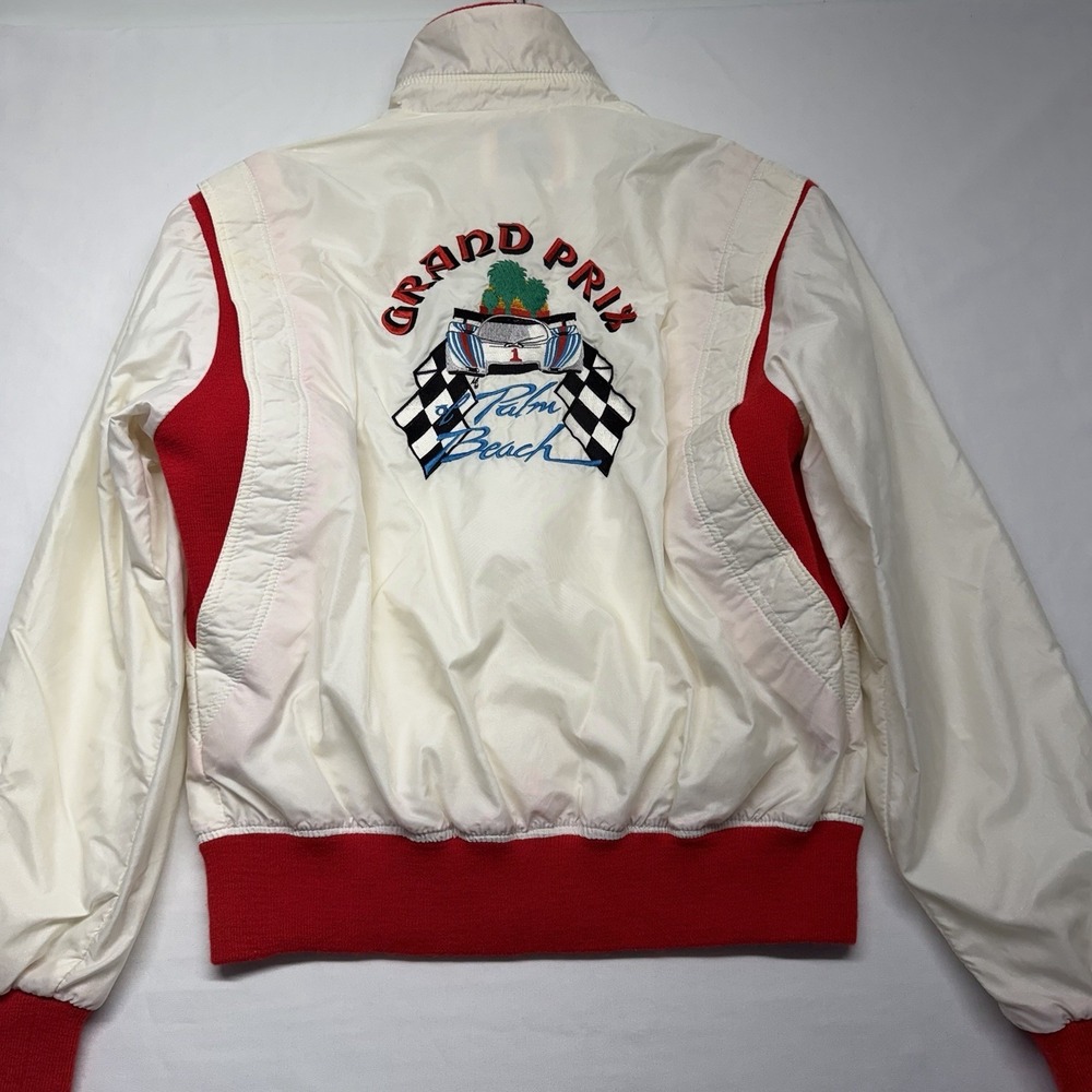 Vintage Racing Jacket‎ Grand Prix Palm Beach M White Men 80s Bomber Rare
